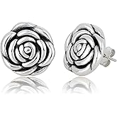 925 Sterling Silver Rose Earrings for Women | Hypoallergenic Elegant Dangle & Stud Earrings | Anti Tarnish Silver Rose Earring by MAX + STONE