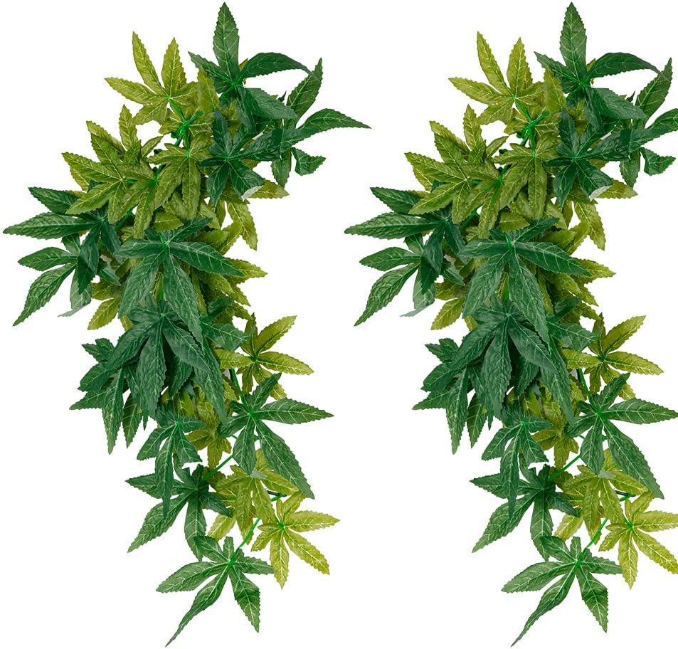 CHUANG 2 Packs Reptile Plants Hanging Fake Vines Climbing Terrarium Plant with Suction Cup for Bearded Dragons Lizards Geckos Snake Pets Hermit Crab and Tank Habitat Decorations, green (AMZCW001)