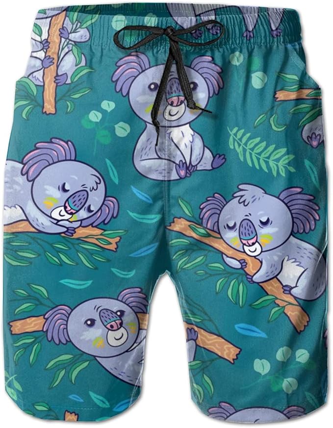 SARA NELL Men's Swim Trunks Fun Koalas in The Eucalyptus Pattern Surfing Beach Board Shorts