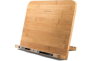 Readaeer Cookbook Stand for Kitchen, Foldable Bamboo Book Stand for Reading with 6 Adjustable Height