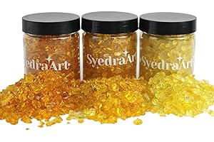 SYEDRA ART Syedra Crushed Glass for Crafts, 3-6mm Set of 3,Resin Art, Crushed Colored Mirror Pieces 1LB (Yellow)