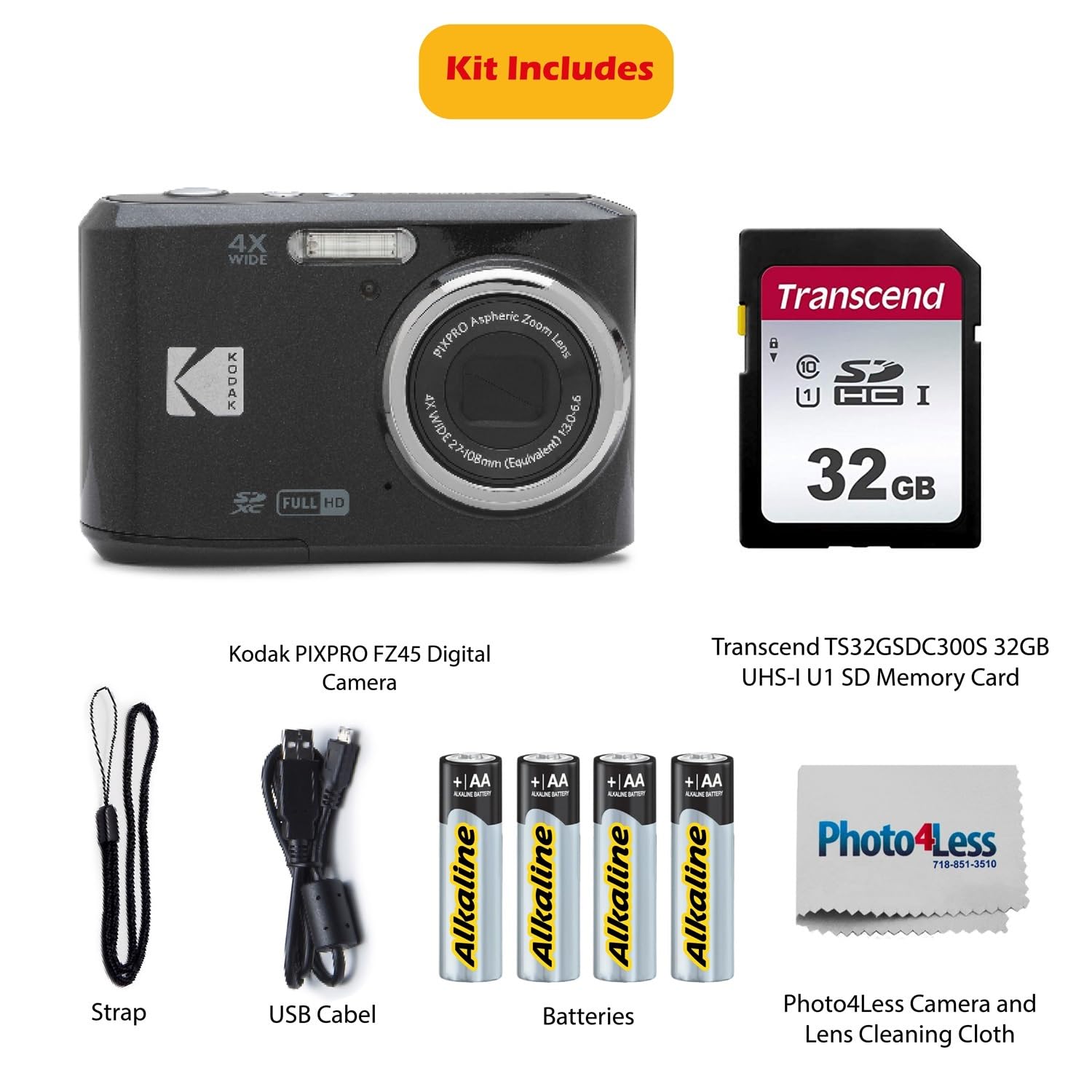 KODAK PIXPRO FZ45 16MP Digital Camera with 4X Optical Zoom 27mm Wide Angle and 2.7