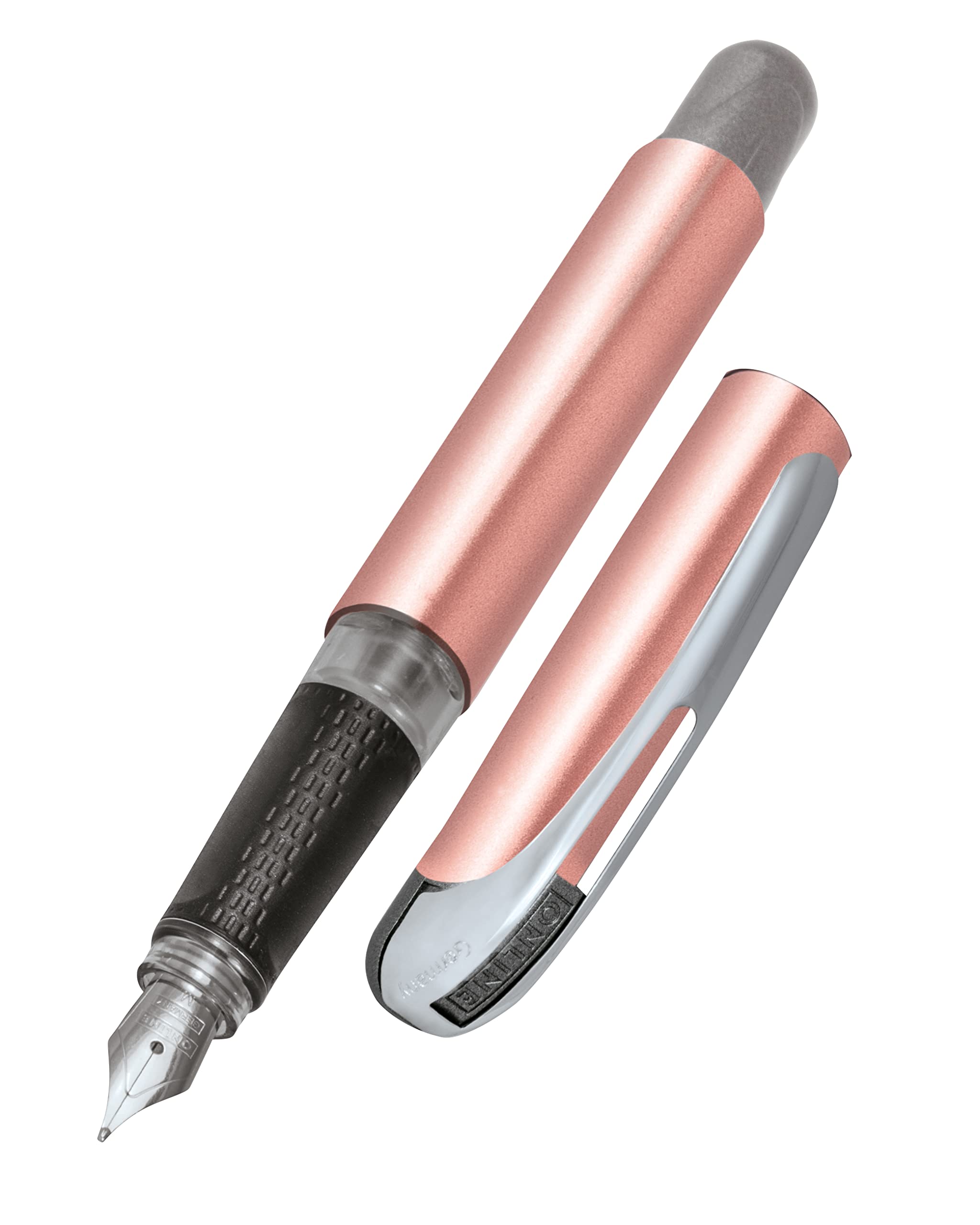 Online College ink pen Metallic Rose │ ergonomic fountain pen for school/college │ solid medium nib, soft grip part │ for standard ink cartridges │ refillable│ideal for beginners, pupils & students