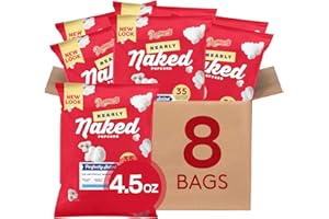 Popcornopolis Nearly Naked Gourmet Popcorn, Popped Popcorn Snack Bags, 4.5 Ounce (Pack of 8)