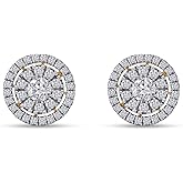 1 Carat (Cttw) Round Cut Lab Created Moissanite Diamond Halo Cluster Stud Earrings In 14k Gold Over Sterling Silver (VVS1 Clarity)