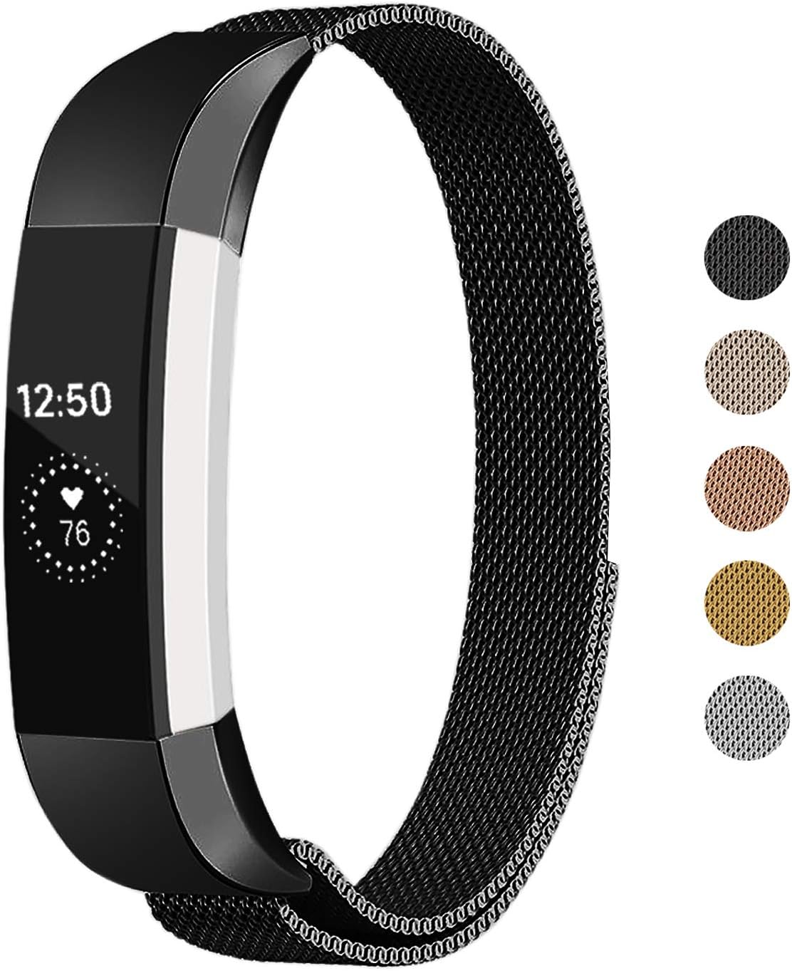 Keasy Replacement Metal Bands Compatible for Fitbit Alta and Fitbit Alta HR, Stainless Steel Replacement Bands for Women Men (Black, Large)