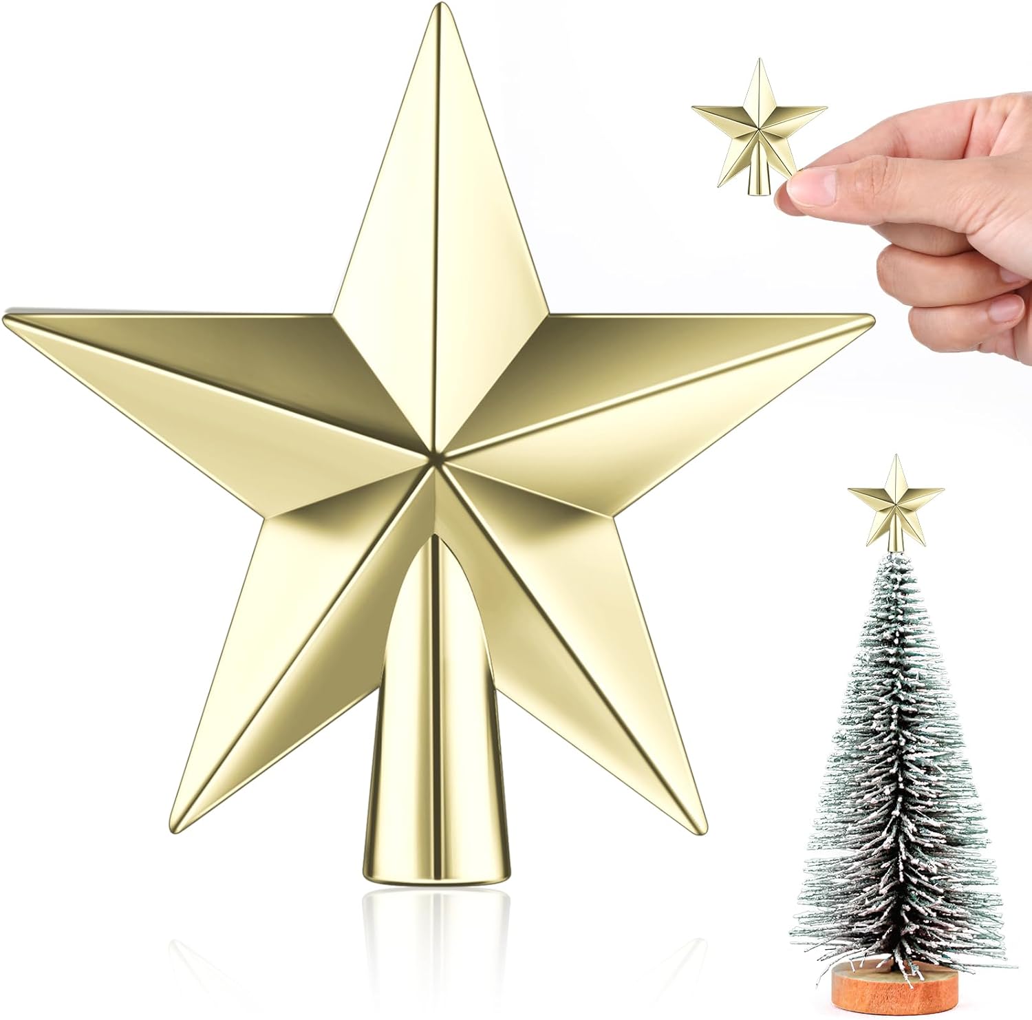 Tree Toppers - Hanaive Mini Christmas Tree Topper Small Christmas Star Mini Christmas Tree Star Topper for Xmas Party Holiday Home Decor (Plated Gold,1.77 Inch)