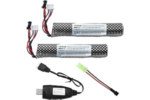 COWGOLDCHILD 11.1v Battery Gel Blaster - Airsoft Batteries with Charger and Mini Tamiya Connector to SM-2P Plug Conversion Cable 11.1 Volt 2000mAh for Water Bead Splatter Ball
