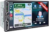 [QLED Screen Upgrade] 7" Double Din Car Stereo with Wireless Apple CarPlay and Android Auto, 240W Powerful Sound, 4.2-Channel Audio Output, Bluetooth, MirrorLink, Backup Camera, AM/FM Car Radio