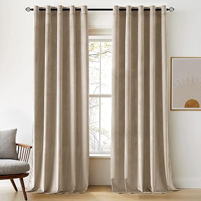 Woaboy Velvet Curtains 66x90 Taupe 2 Panels Room Darkening Eyelet