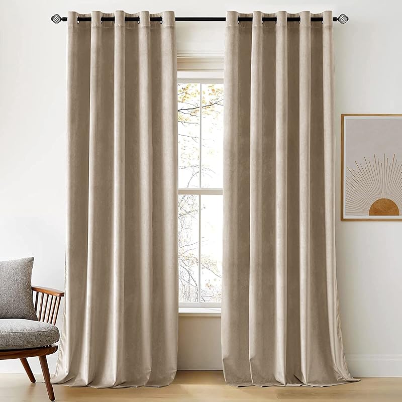 Woaboy Velvet Curtains 66x90 Taupe 2 Panels Room Darkening Eyelet
