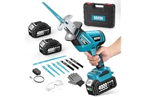 SEESII Reciprocating Saw Cordless, Variable Speed 3500 RPM Brushless Motor with 8 Saw Blades, 2 x 4.0Ah Batteries, LED Light, Tool‑Free Blade Change, Portable for Wood PVC Cutting