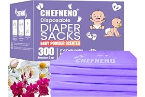 CHEFNENO Baby Diaper Bag Disposable (300 ct.) Fresh Baby Powder Scented Easy Tie Handles Scented Diaper Sacks Disposable Dog Poop Waste Bags Cat Litter Clump & Poop Bags Sanitary Pad Waste Bags (300 Bags)