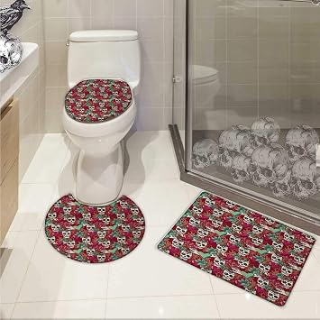 Carl Morris Totenkopf Toilette Teppich Matte Set Skull Mit Federn