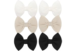 ONENINEDREAM Baby Girls Hair 3'' Bows Clips Set Handmade Bow Hair Clips Hair Accessories Alligator Clip for Babies Infant Toddlers Little Kids 6 PCS Black White Beige