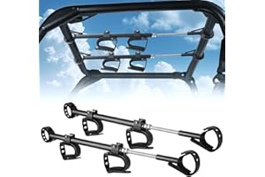 Drieaco UTV Overhead Gun Rack Fits 21-28" Spacing Roll Bars, Adjustable UTV Gun Holder Rifle Rack for Polaris Ranger Honda Pioneer Mule Uforce, Shovel Mount Bow Metal Holder Hunting Tool Roof Racks