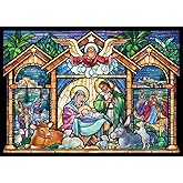 Stained Glass Nativity Religious Christmas Cards - Box of 15 Cards & 16 Envelopes