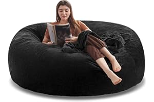 GENERIC 6FT，Big Bean Bag Chairs for Adults，Bean Bag Chair with Filler，Memory Foam Chair，Removable and Washable Flannel Cover, Giant Bean Bag, Suitable for Living Room, Bedroom and Reading(Black)