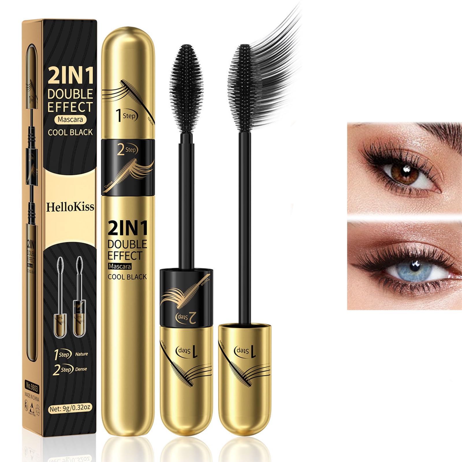 Ninnyi 2 In 1 Waterproof Tubing Mascara,Clump-Free 4d Silk Fiber Long Lash Mascara Volume and Length for Makeup Black