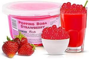 Fanale Strawberry Popping Boba Pearls, Vegan, Non GMO, Gluten Free, Fat Free, Perfect for Bubble Tea, Smoothies, Ice Cream, Desserts, and Beverages.