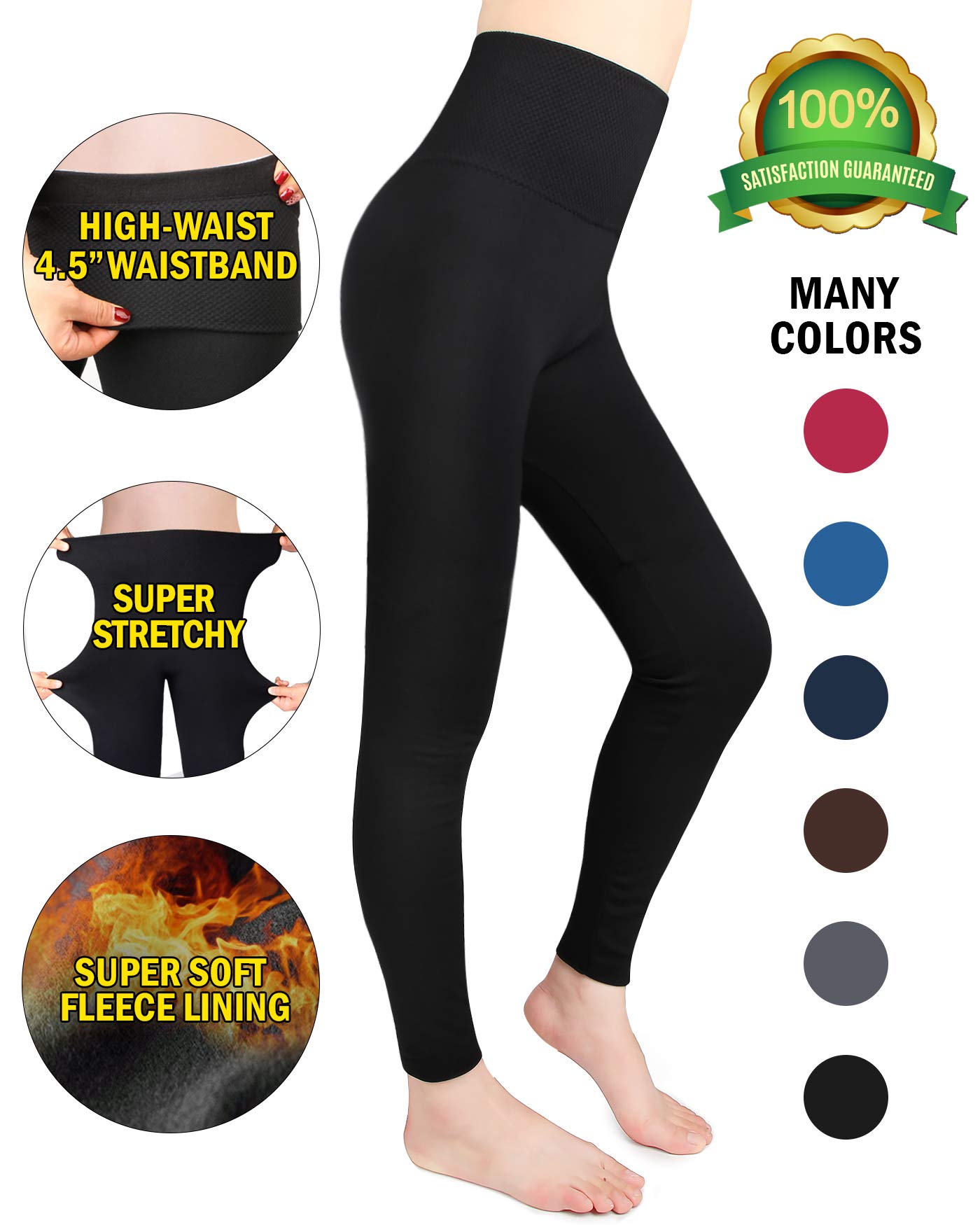 Moon Wood Fleece Lined Leggings Women High Waist Elastic Slimming Seamless Warm Winter Leggings 4 Color