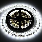 HAUTY White LED Strip Light, Non-Waterproof 16ft/5m SMD 5050 60LEDs/m Total 300 LEDs DC 12V Flexible Cuttable LED Tape (No 12V Power Plug/Adapter)