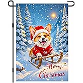IVN Winter Christmas Garden Flag 12x18 Inch Double Sided Corgi Dog Sledding Holiday Outdoor Yard Flag for Home Porch Patio Lawn Winter Welcome Decor