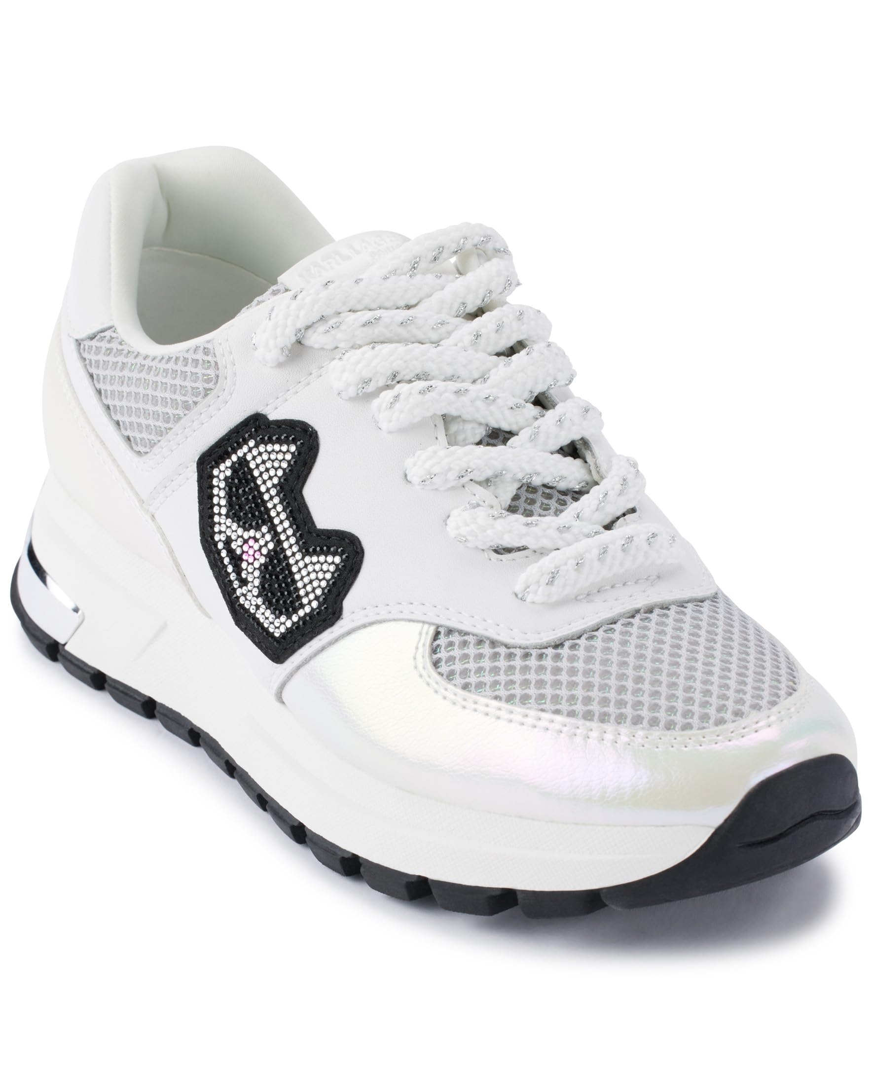 Karl Lagerfeld Paris Women’s Cushioned Insole Everyday Mayu-Lace Up Sneaker, Silver/White, 6