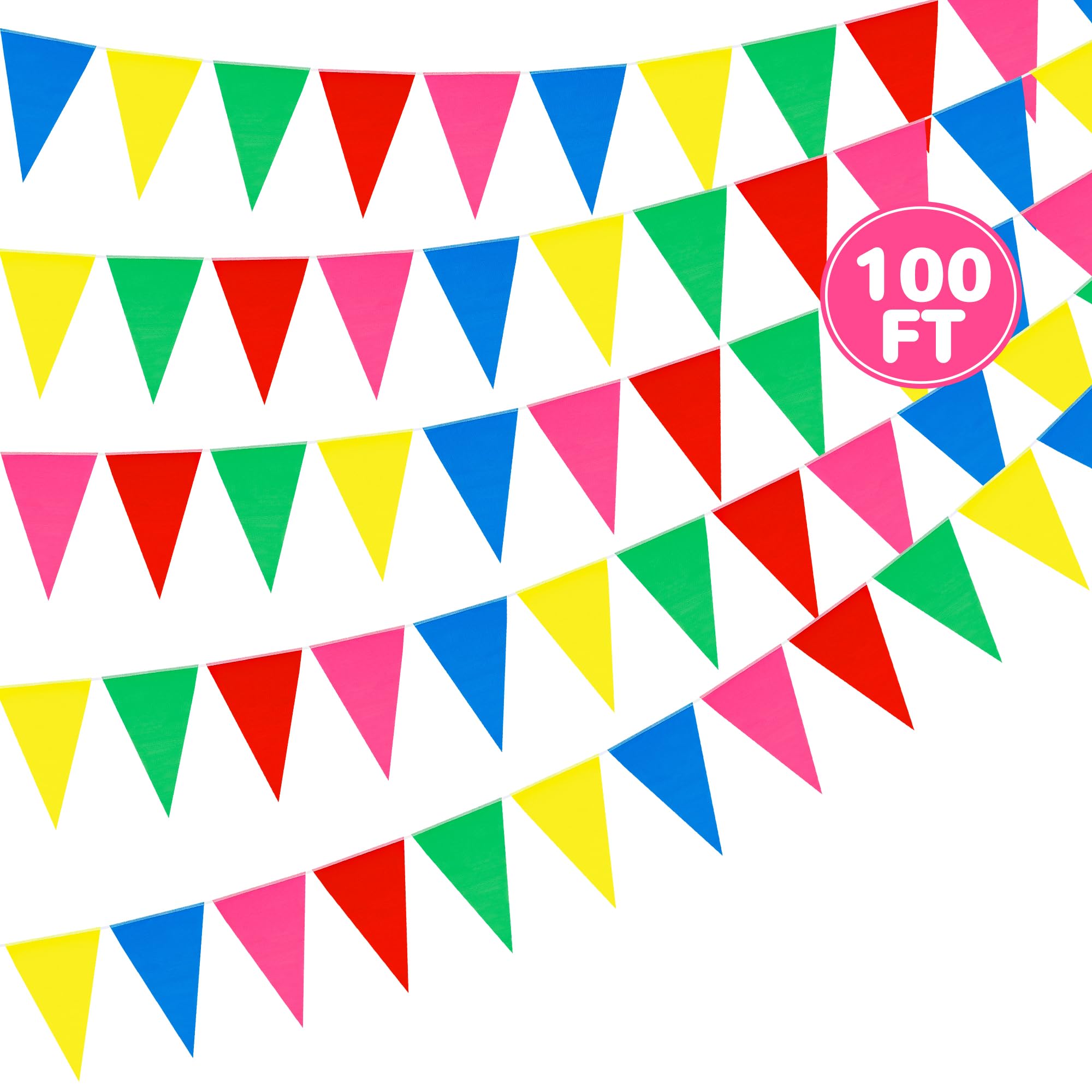 Photo 1 of 100 FT Rainbow Decorations, Colorful Rainbow Banner, Pre-assemble Pennant Banner Flags, Polyester Hanging Banners Indoor Outdoor Carnival Birthday Party Supplies Home Yard Ceiling Wall Decor
