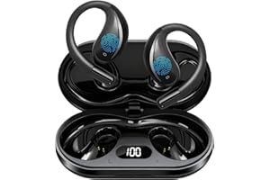 Open Ear Wireless Earbuds Headphones, Bluetooth 5.4, Built-in Mic, IPX5 Waterproof, LED Display Charging Case,Sports Earphone