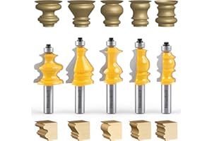 Newdeli Architectural Molding Router Bit Set 5 PCS 1/2-Inch Shank, Corner Rounding Edge-Forming Roundover Beading Router Bit 
