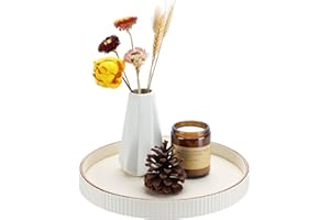 KINGFOM Decorative Serving Tray, PU Leather Valet Nightstand Desk Organizer for Men Women, Round Tray Decor for Coffee Table/Home Decor, Modern Decorative, Centerpiece (Ivory White)