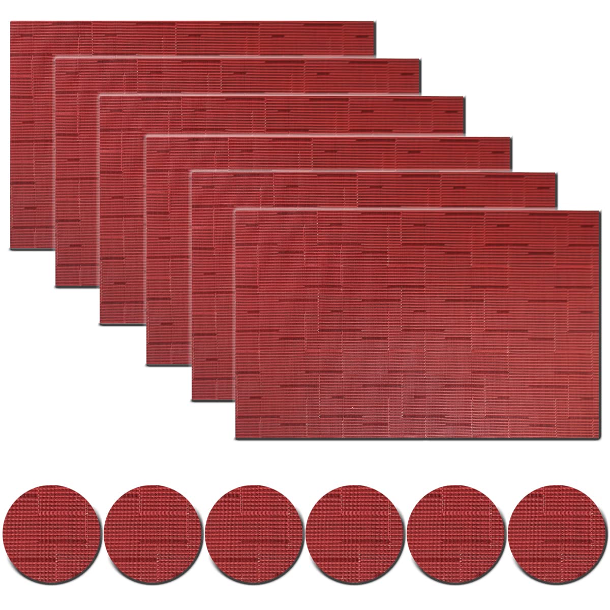 pigchcy Placemats and Coasters Set of 6, Washable Non-Slip Kitchen Table Mats, Elegant Heat-Resistant Placemats for Dining Table (45cm X 30cm, Burgundy Red)