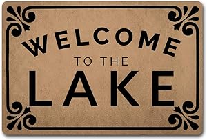Welcome Door Mats for Home Decor (23.6 x 15.7 inch) Funny Mats with Anti-Slip Rubber Back Kitchen Rugs Personalized Doormat for Entrance Way (Welcome to The Lake)