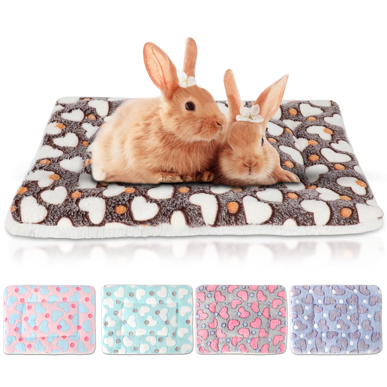 Sbayool 5PCS Guinea Pig Bed Mat, Warm Fluff Guinea Pigs Blankets, Small Animal Bed Mat for Kitten Rabbit Chinchilla Ferret Hamster(51×34cm, Heart)