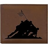Rogue River Tactical USA American Flag Veteran Iwo Jima Men's Leather Bifold Wallet RFID Gift For Him Dad Father United States Billfold Military Veteran