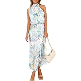 PRETTYGARDEN Women's 2026 Summer Satin Dress Elegant Sleeveless Mock Neck Cocktail Party Maxi Dresses