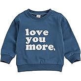 BeQeuewll Infant Toddler Boys Girls Crewneck Sweatshirt Love You More Letter Printed Long Sleeve Pullover Shirt Sweater Tops