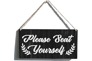 QIOUS Bathroom Sign Gift Farmhouse Please Seat Yourself Please Seat Yourself Wooden Hanging Sign Plaque Rustic Wall Art Decor for Home Decoration 12 x 6 Inches