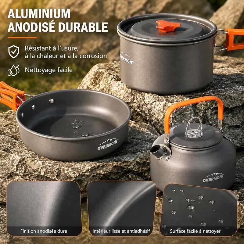 Kit de Cuisine de Camping 14 Pièces en Aluminium Anodisé