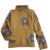 Milumia Women's Retro Floral Print Mock Neck Sweater Long Sleeve Casual Knit Pullover Tops