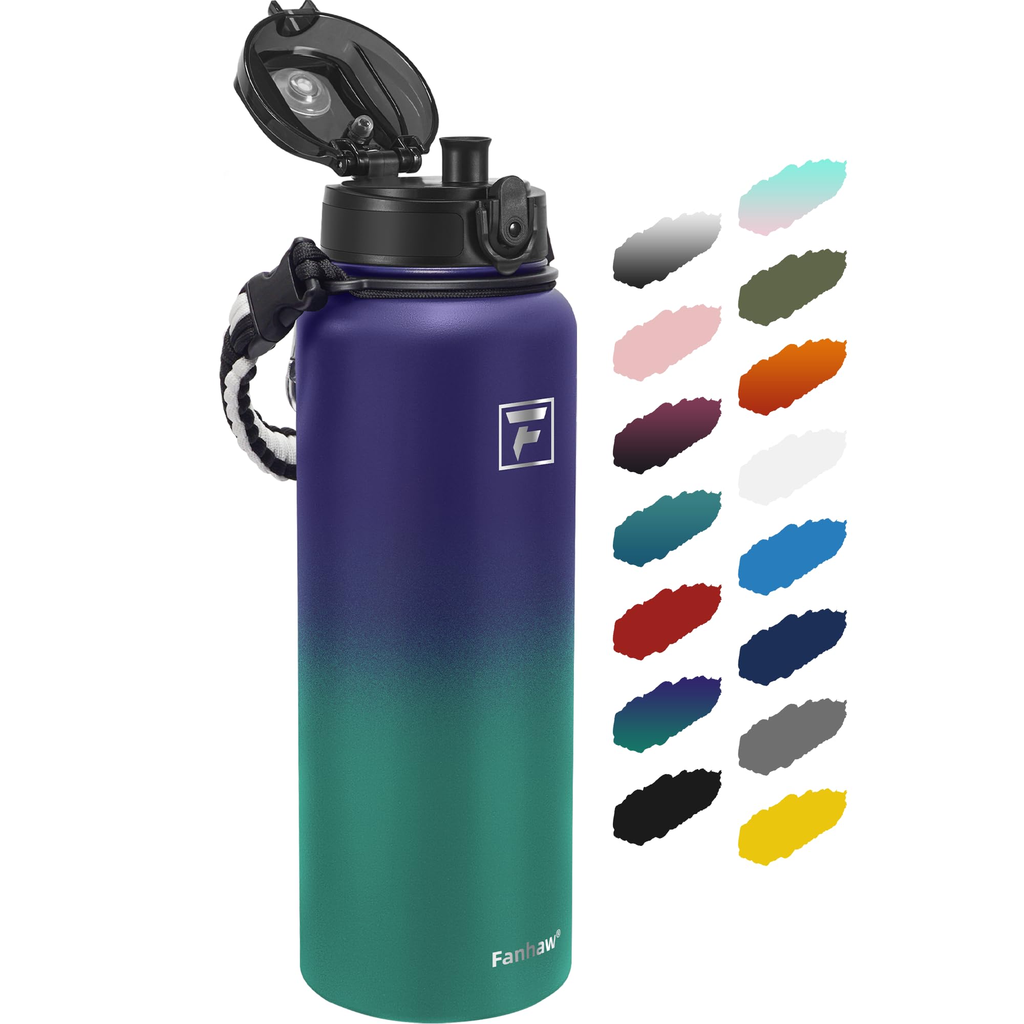 Fanhaw 1.2 L Insulated Stainless Steel Water Bottle with 1 Lid (Chug Lid) - For Kids, Women, Men | Leak & Sweat Proof with Anti-Dust Lid (Purple Green)