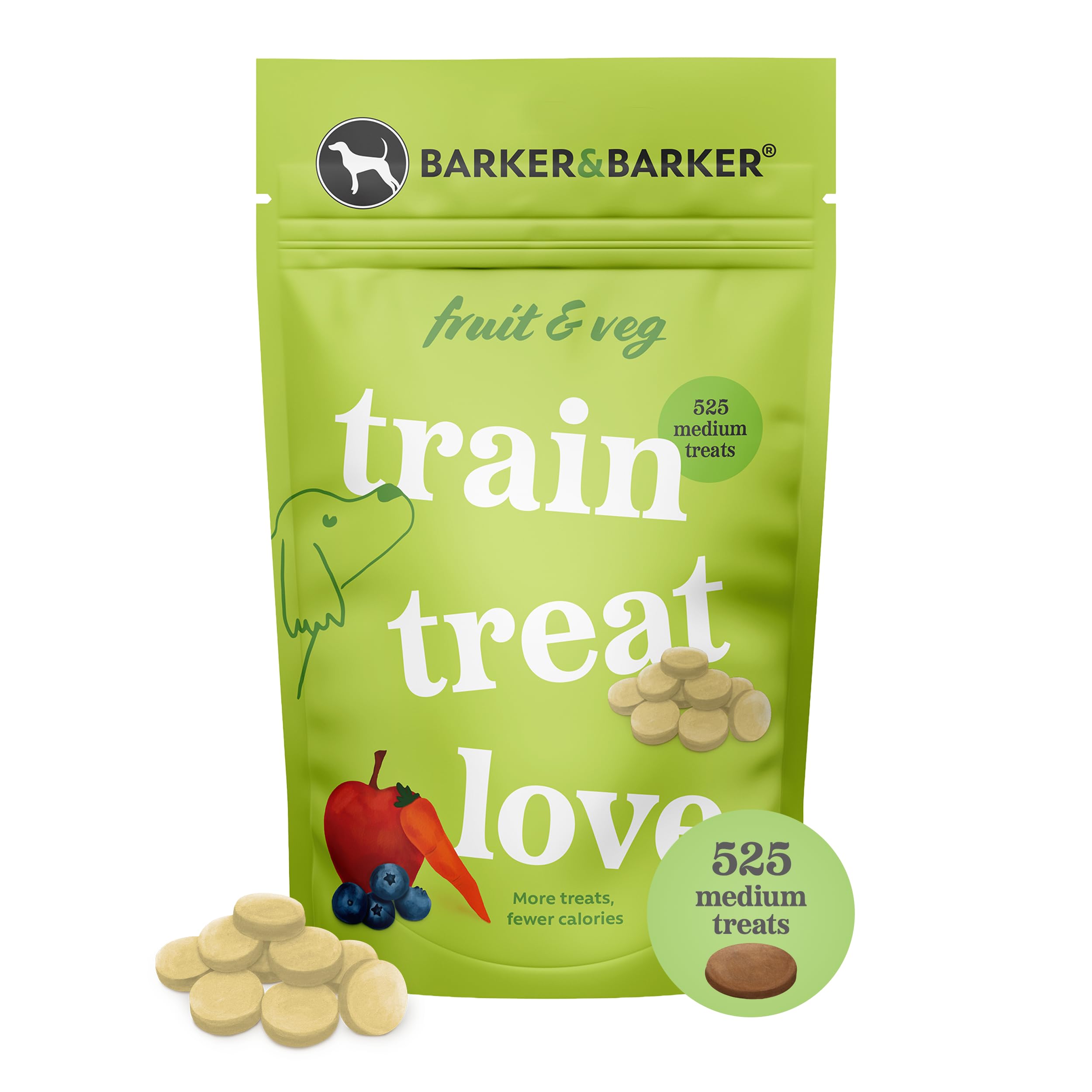 Barker and Barker Grain Free Dog Training Treats (Fruit & Veg) ❘ 525 Medium Tasty & Healthy Treat Pack | Low Calorie, High in Fibre & B Vitamins | 100% Human-Grade Ingredients for Small & Medium Dogs — image 1