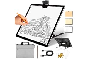 KOBAIBAN Wireless A3 Light Pad with Carry Bag, Foldable Stand, Top Clip, 3 Colors/Stepless/6-level Dimmable Brightness Rechargeable tracing Light Box/Board for Cricut Weeding Vinyl, Diamond Painting
