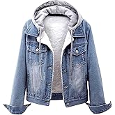 Baimiu Womens Winter Jacket Detachable Hoodie Sherpa Fur Fleece Lined Denim Jean Warm Trucker Jackets Coat with Pockets