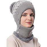 Tandarui Scarf Hats Set for Women,Winter Warmer Beanie Hats One-Piece Fleece Lined Knit Balaclavas Mask Set