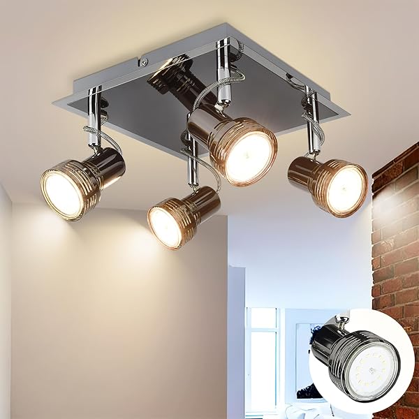DEPULEY CEILING TRACK LIGHT FIXTURE: 4-LIGHT SQUARE LED...