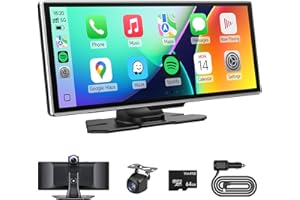 NINEYIN Wireless Carplay Screen for Car with 4K Dash Cam & 1080P Backup Camera, 11.26'' Portable A-pple Carplay & Android Auto Touch Screen Car Stereo, GPS Navigation, Bluetooth, Siri, FM, Mirror Link