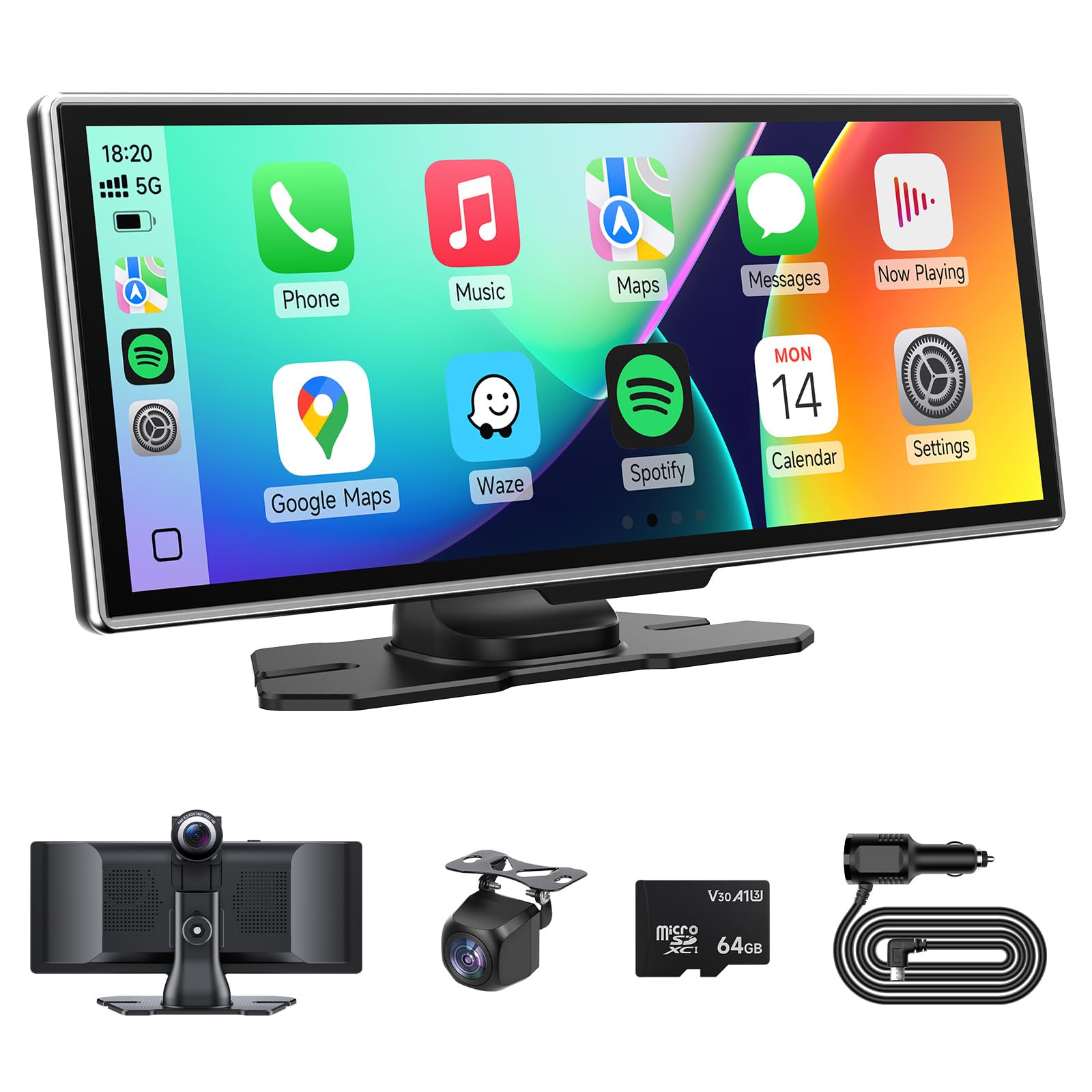 Photo 1 of Wireless Carplay Screen for Car with 4K Dash Cam & 1080P Backup Camera, 11.26'' Portable A-pple Carplay & Android Auto Touch Screen Car Stereo, GPS Navigation, Bluetooth, Siri, FM, Mirror Link