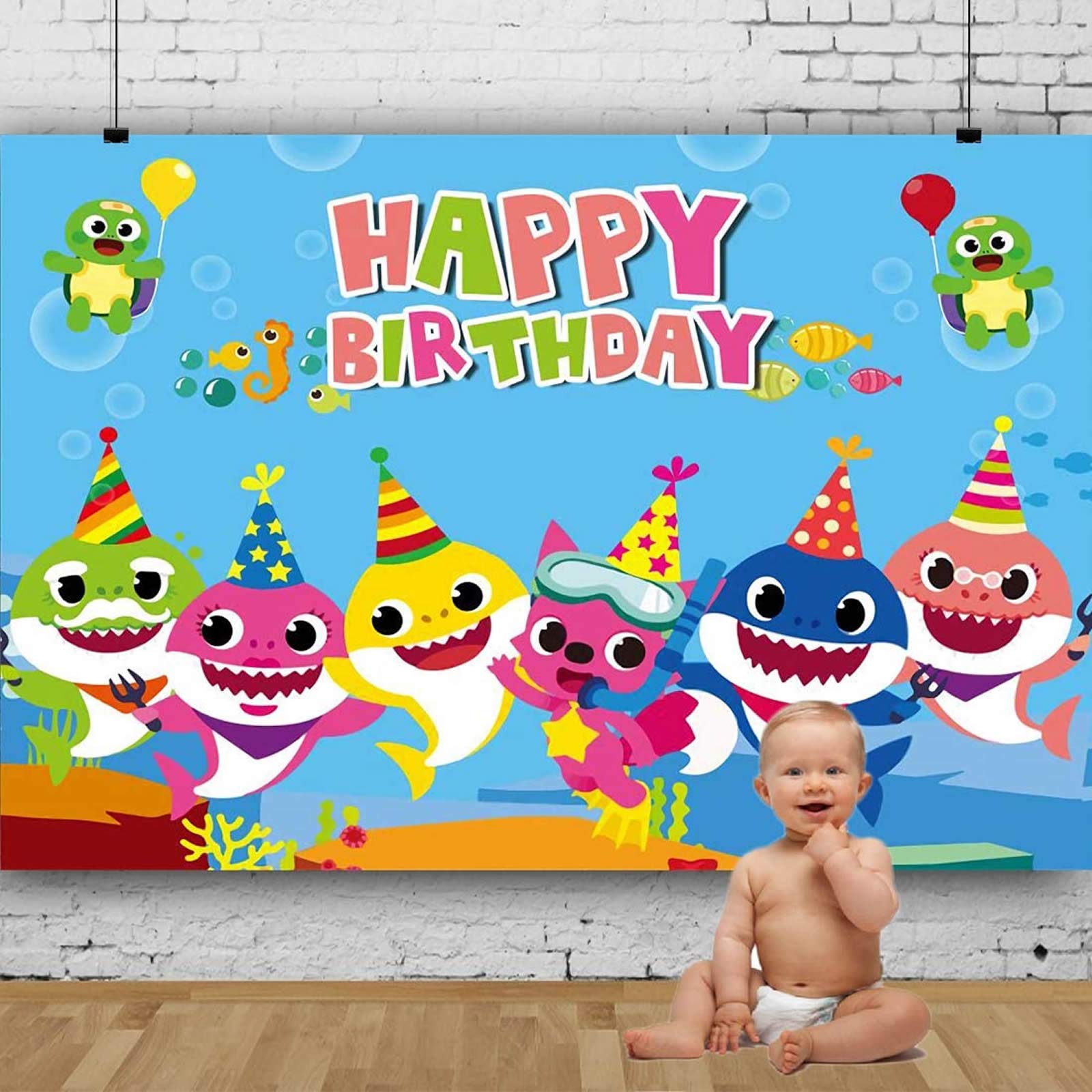 Baby Shark Backdrop for Photography Undersea World Whale Shark Starfish